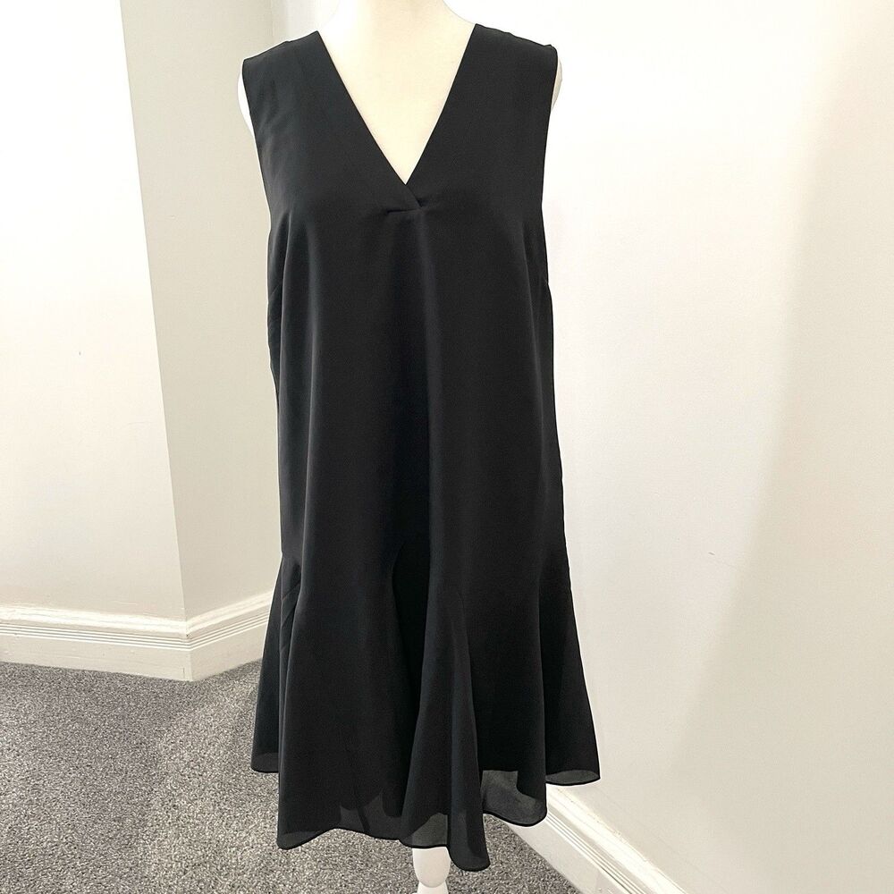J Crew Dress Womens Size 12 Black Sleeveless V Neck Flounce Hem  Side Zip Lined